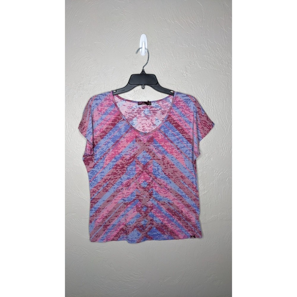 prAna Womens Small Pink Purple V-Neck Boxy T Shirt